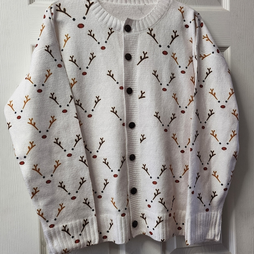 Reindeer Pattern Women's Sweater - White and Brown